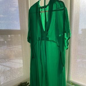 Bright green silky mid length Zara dress